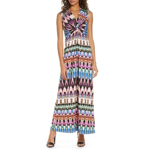 Eliza J Multi-color Watercolor Print Knot Front Maxi Dress w/Tie Size 14 Summer - Picture 1 of 5